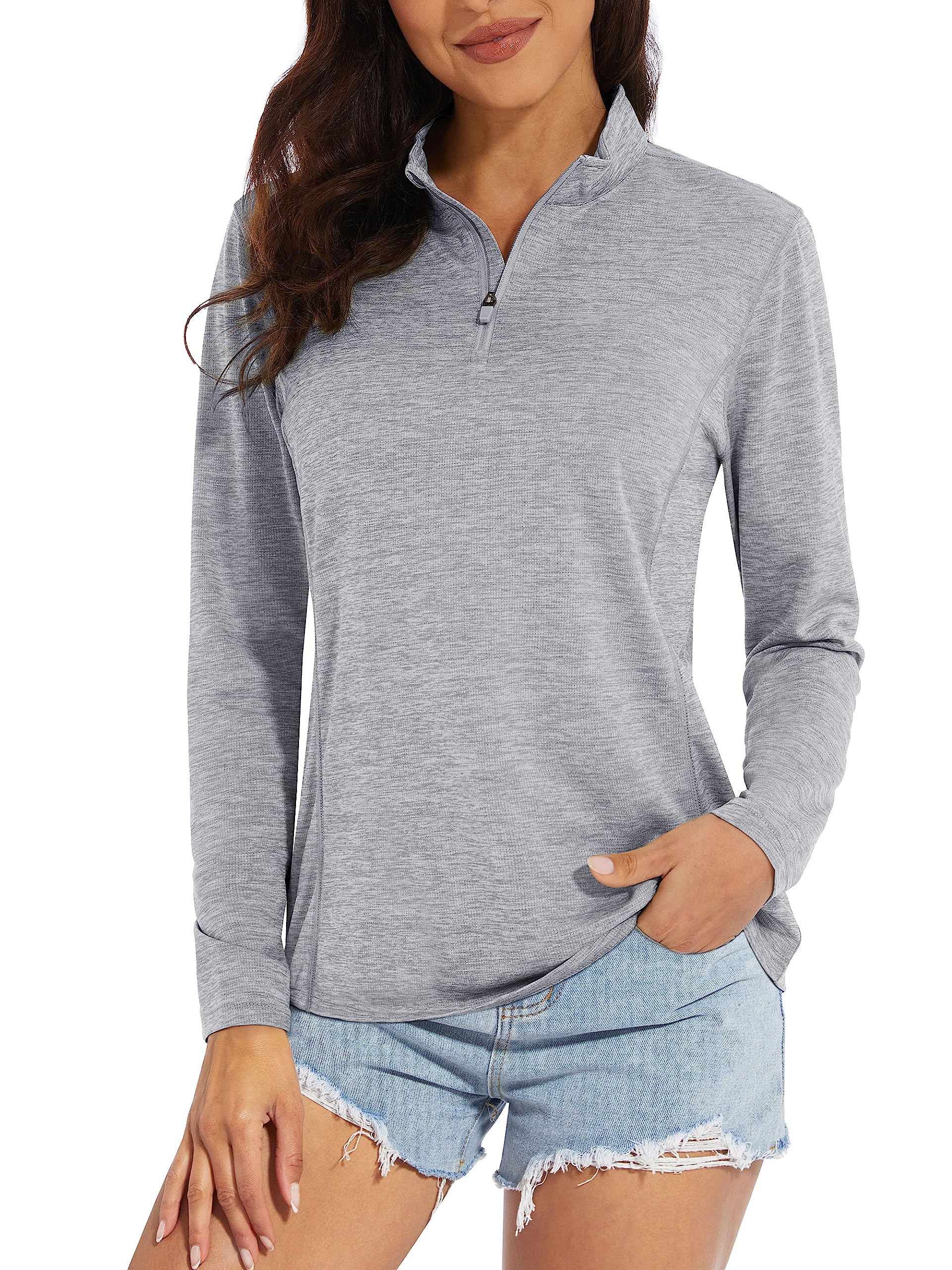 MAGCOMSEN Women's 1/4 Zip Shirts UV Sun Protection Pullover Long Sleeve Quick Dr