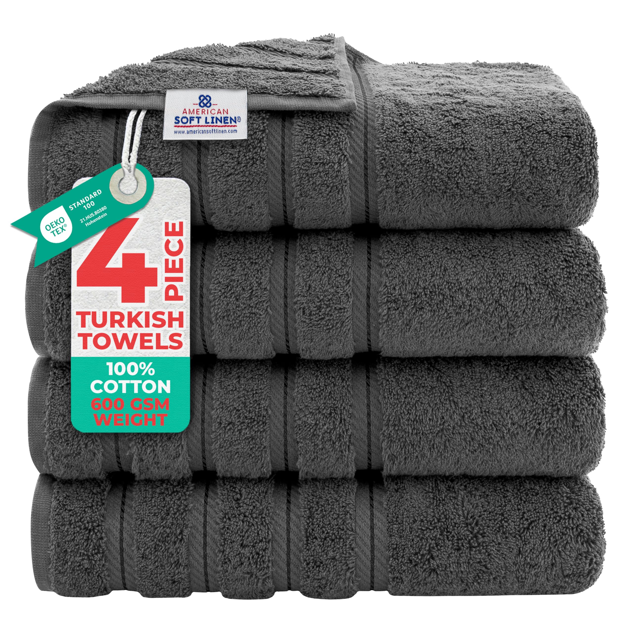 American Soft Linen 100% Cotton Luxury Turkish Towels, 4 PC Bath Towel Set | Sof