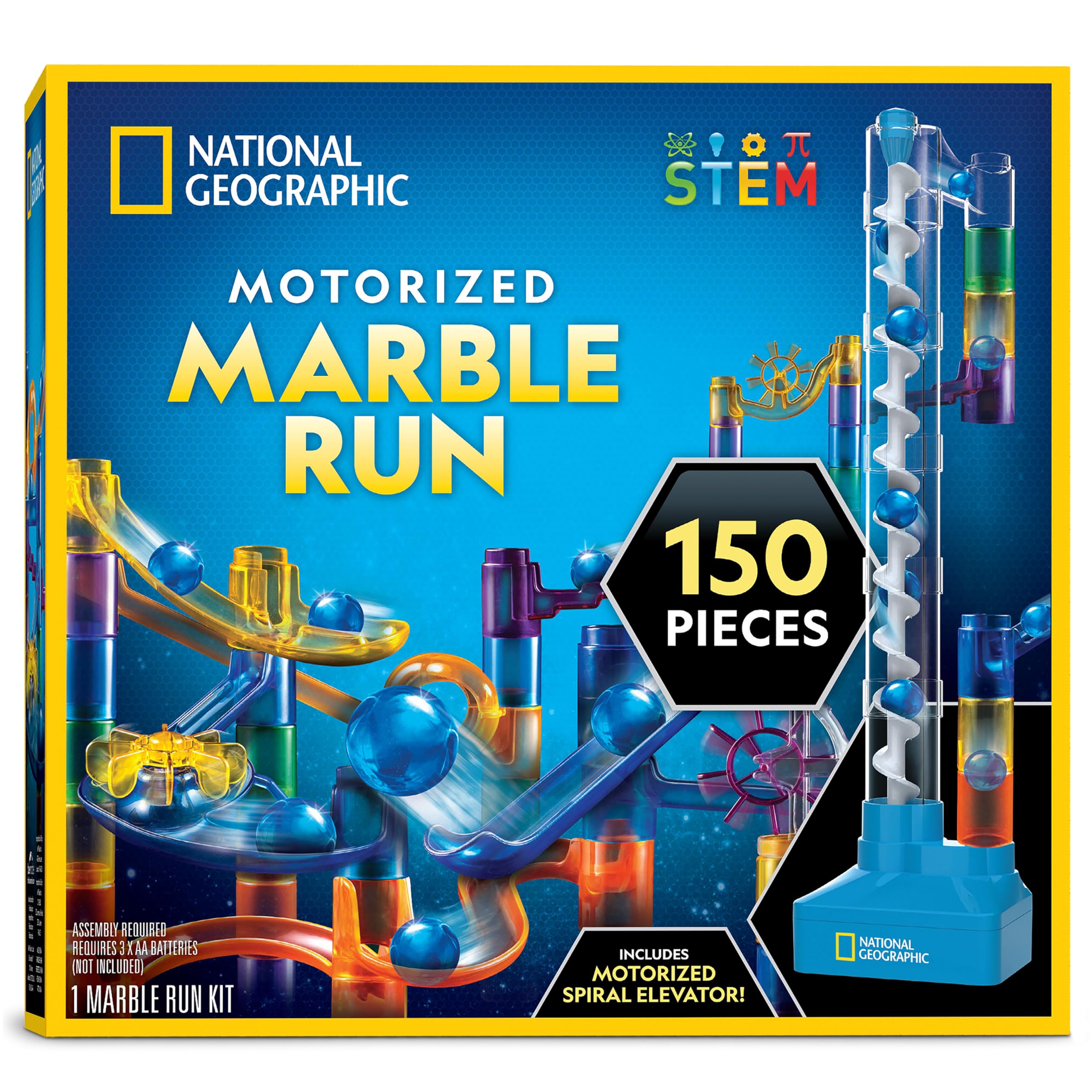 National Geographic Motorized Marble Run 150-Piece Building Set for Kids | Motor