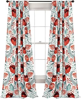 Lush Decor - Poppies Light Filtering Curtains Set for Living Room Dining Room Bedroom 84 Inch Pair of Panels Multicolor