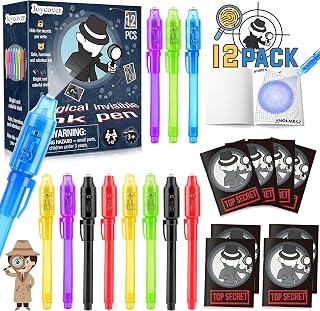 Joycover Invisible Ink Pen with UV Light for Kids, 12 Pack Spy Pen and Notebook, Spy Party Favors for Kids 4-8 8-12, Classroom School Prize Goodie Bag Stuffers, Christmas Birthday Gift for Boys Girls