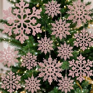 18 Pcs Plastic Glitter Snowflake Hanging Ornaments with Snowflakes for Winter Christmas Tree Decorations Size Vary Craft Snowflakes