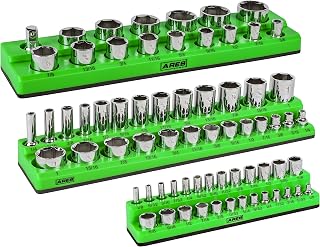 ARES 60037 3-Piece SAE Magnetic Organizer Set, Includes 1/4", 3/8" and 1/2" Brackets, Holds Standard Size and Deep Size Sockets, Keeps Your Box of