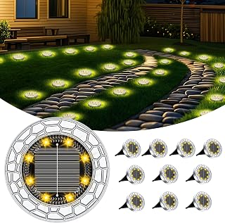 FIFlying 10 x Solar Garden Lights, 8 LED Solar Floor Lamps | Stainless Steel Warm White Buried LED Solar Spotlights for Lawn, Pathway, Sidewalk, Patio