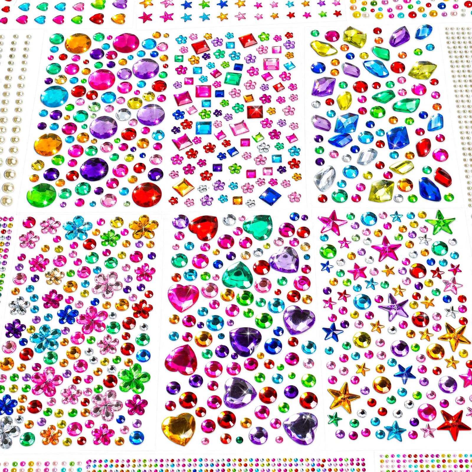 JIUZHU 7500+PCS Jewel Stickers for Crafts, Self Adhesive Gem Stickers Kit, Acryl
