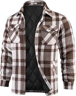 COOFANDY Mens Flannel Quilted Lined Long Sleeve Thick Button Down Winter Shirt