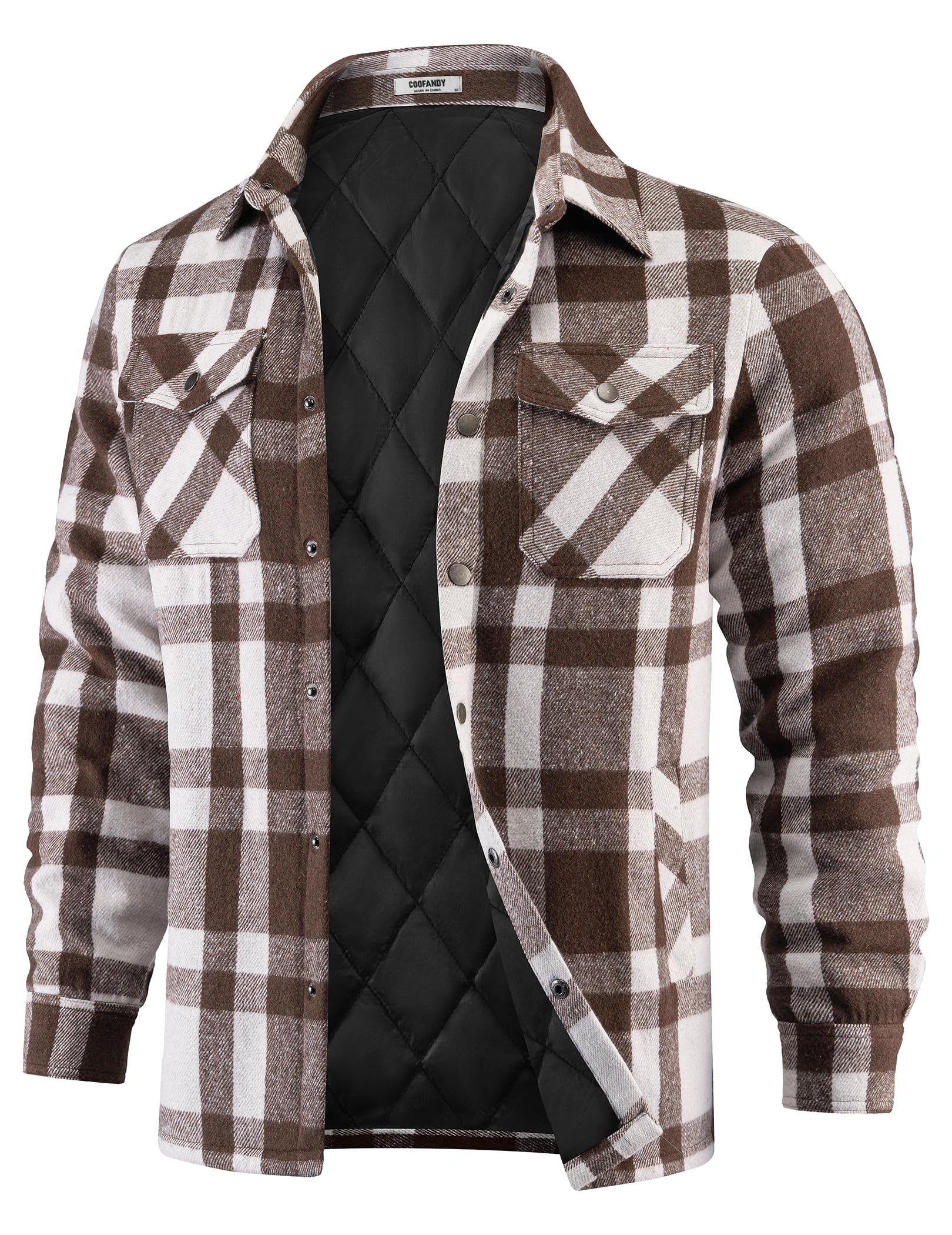COOFANDY Mens Flannel Quilted Lined Long Sleeve Thick Button Down Winter Shirt