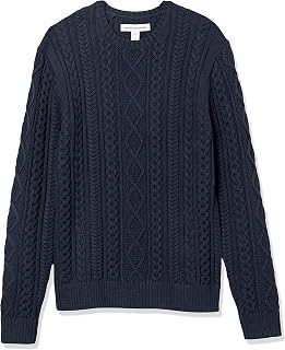 Amazon Essentials Men's Long-Sleeve 100% Cotton Knitted Fisherman Cable Crewneck Sweater