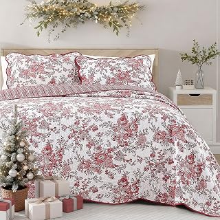 Wonderful 100% Cotton Red Floral Bedspread Set King Size, Quilt Bedding Sets with Pillow Shams, 3 Pieces Botanical Coverlet Set, Quilted Blanket Bed Cover for All Season, 120"x118"
