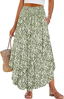 ANRABESS Women's Maxi Skirts Summer Boho Floral High Waisted Flowy Swing Pleated Beach Long Skirt with Pockets