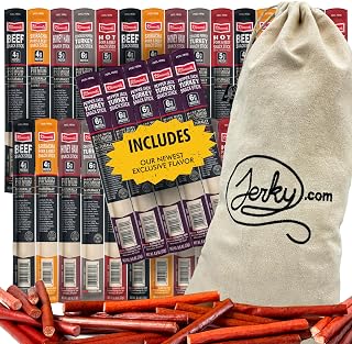 Jerky.com Beef Jerky Gifts for Men 30pc Meat Sticks Variety Pack | Christmas Gift for Men - Low Sugar & High Protein Jerky Meat Sticks - Pork, Turkey, Ham, Turkey, Sriracha Beef Jerky Sticks