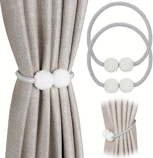 2 Pack Silver Magnetic Curtain Holdbacks Heavy Duty No Drill for Curtains and Veils Decorative Metal Clips for Living Room, Bedroom, Office and Outdoor Use