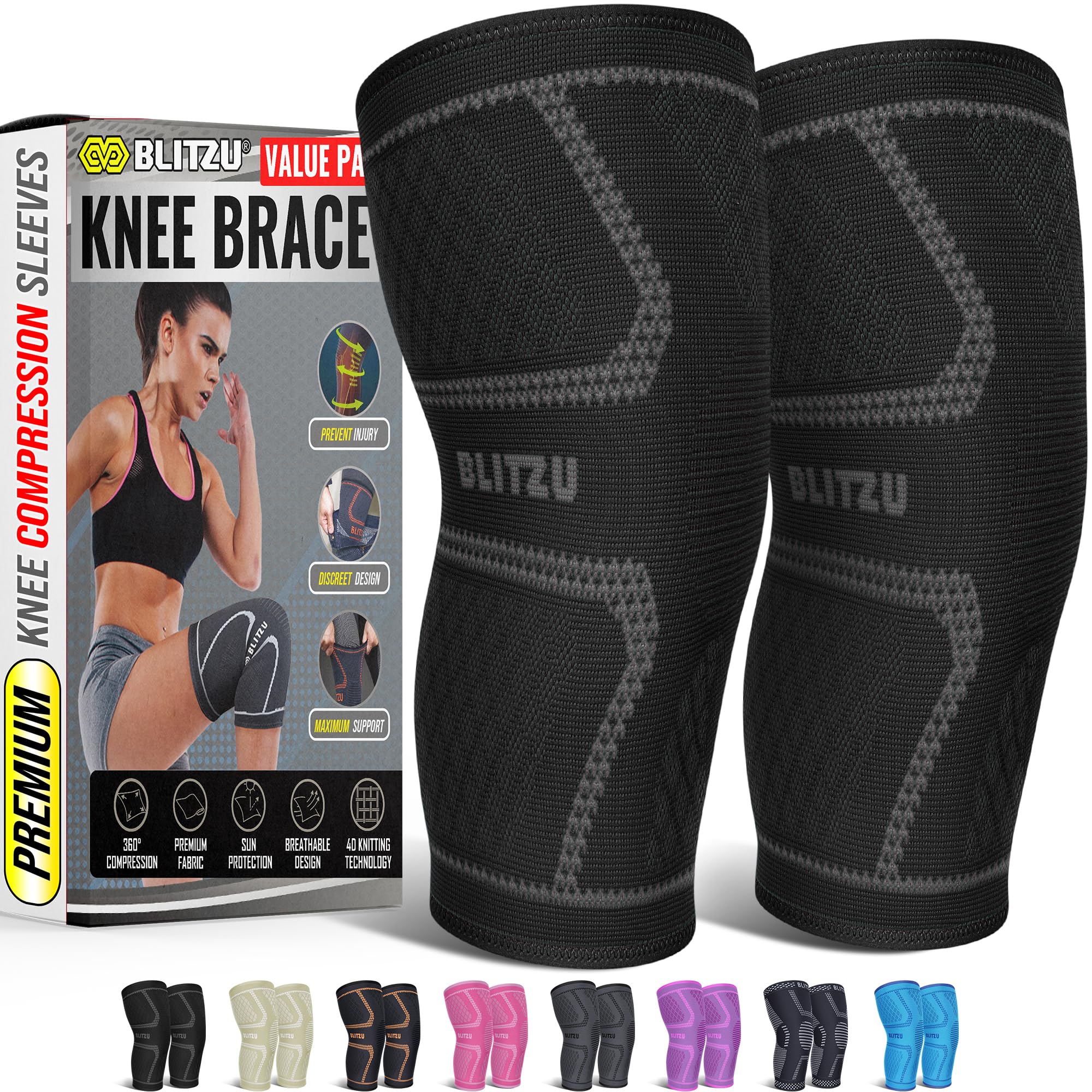 Knee Brace Men & Women, Knee Compression Sleeve Support Wrap Tendonitis L | 2 Pa