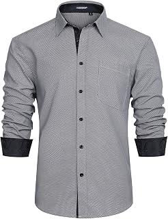HISDERN Men's Shirt Long Sleeve Regular Fit Shirts Men Dress Brand Business Casual Shirt with Pocket Easy Ironing