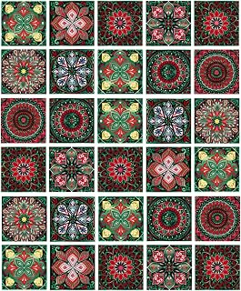 30 Pieces Floral Tile Stickers Waterproof Wall Stickers for Kitchen Bathroom Stairs Decor Red 4x4 Inch