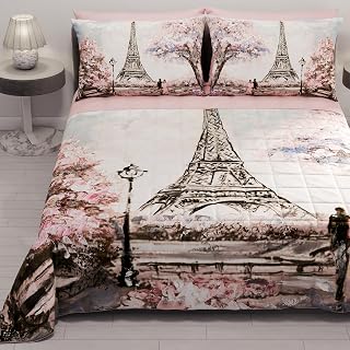 PETTI Artigiani Italiani - Summer Bedspread 220 x 260 cm 100 g/m² Double Face, Spring Quilt, Lightweight Quilt, Paris, 100% Made in Italy
