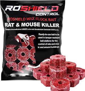 ROSHIELD- Rat/Mouse Poisoning,Poison Blocks 300g, Super Strength, Single-Feed Fast Acting Rat & Mouse Killer, Rat Poison Block Bait - Indoor,Outdoor For Rodent Bait Station Refill Packs…