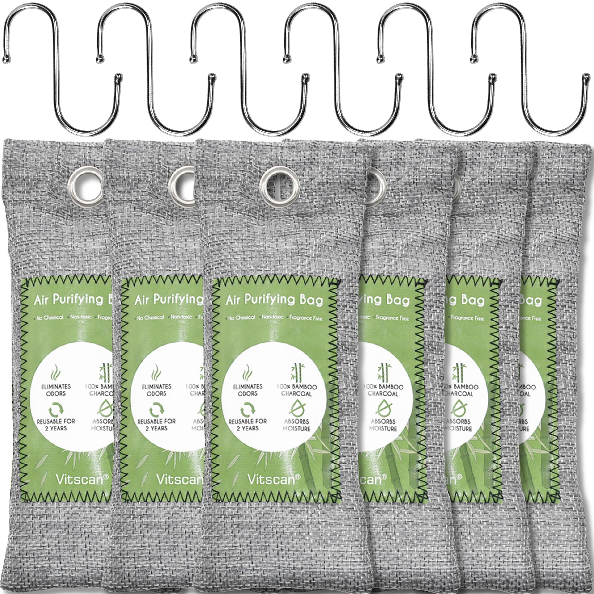 6 Pack Bamboo Charcoal Air Purifying Bag, Activated Charcoal Bags Odor Absorber,