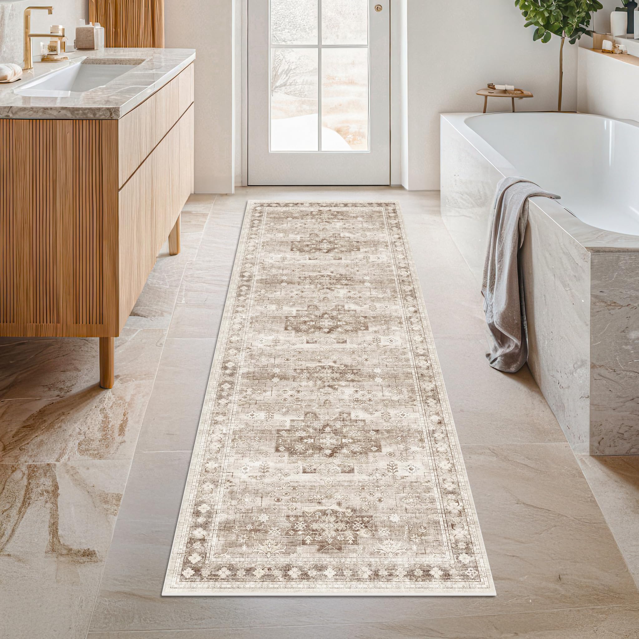 Hazo Haus Boho Long Rug 24x72 Washable Non-Slip Soft Stain Resistant Kitchen Lau