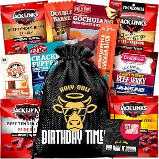 Jerky Birthday Gift Basket - Birthday Gifts for Men, Dad Birthday Gift Idea | Mens birthday gift ideas: Jerky birthday basket & happy birthday gift card - birthday gifts for men & husband birthday gift