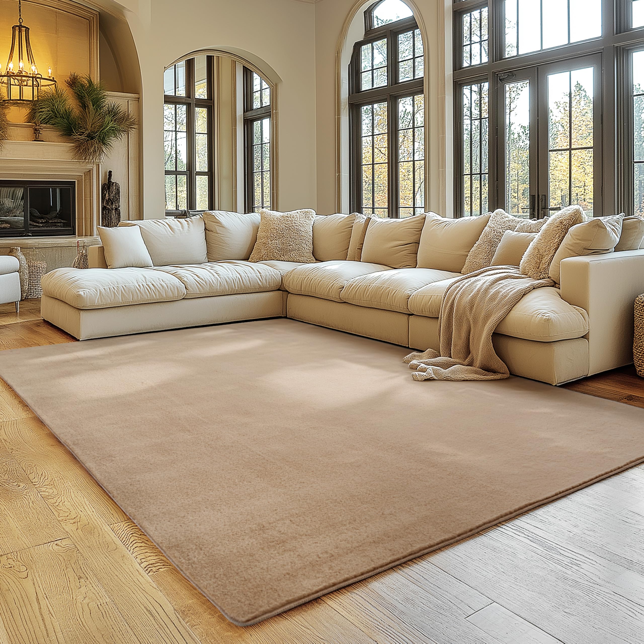 Simpex Rug Cream 240 x 340 cm Washable Short Pile Rug, Non-Slip & Soft, Modern P