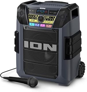 ION Block Rocker XL 220W Bluetooth Outdoor Speaker with Wheels | Water Resistant, Radio, Karaoke Mic, USB Charging, Stereo Linking, Bass Boost and App Control, for Parties and Outdoor Events