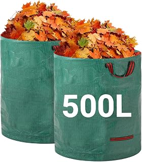 Velway Heavy Duty Garden Waste Bags 500L x 2 Pack Reusable | Garden Bags with Folding Handles Industrial Fabric for Leaves Waste Waste Waste Bags Waterproof Garden Waste Bags Green