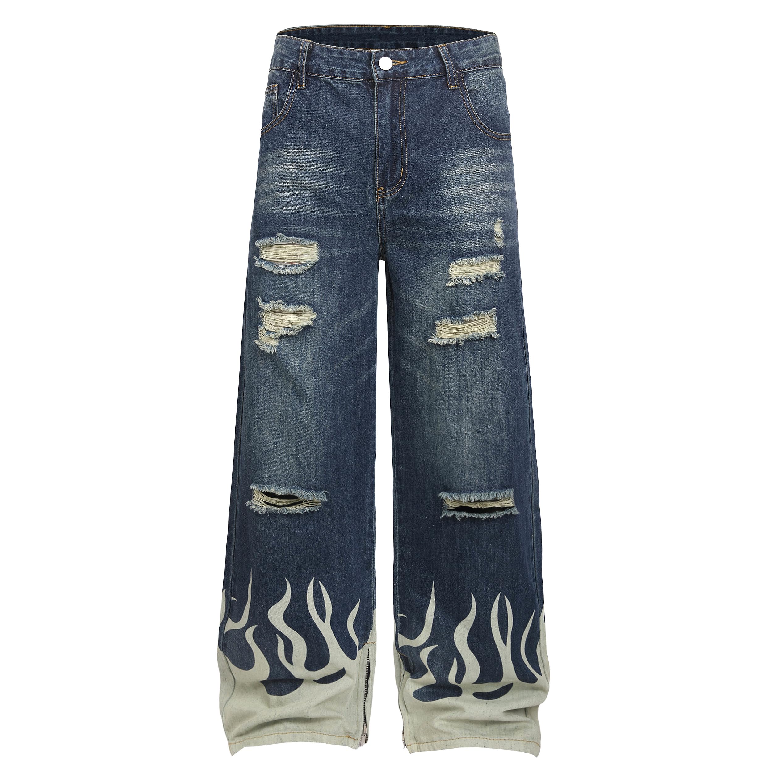 QIMYUM Men's Wide-Leg Baggy Flex Jeans Relaxed Loose Fit Long Denim Pants