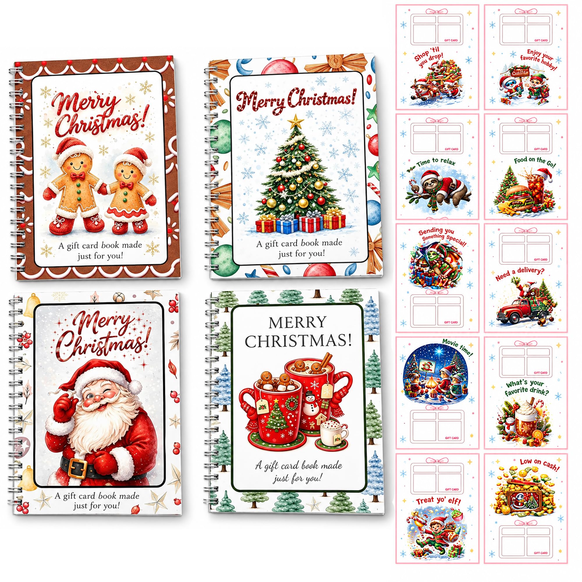 DOTH Christmas Gift Card Book, 4 Pack, Spiral Bound for Holiday Gift Giving | 4 