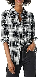 Amazon Essentials Women's Regular-Fit Long-Sleeve Lightweight Cotton Brushed Flannel Shirt