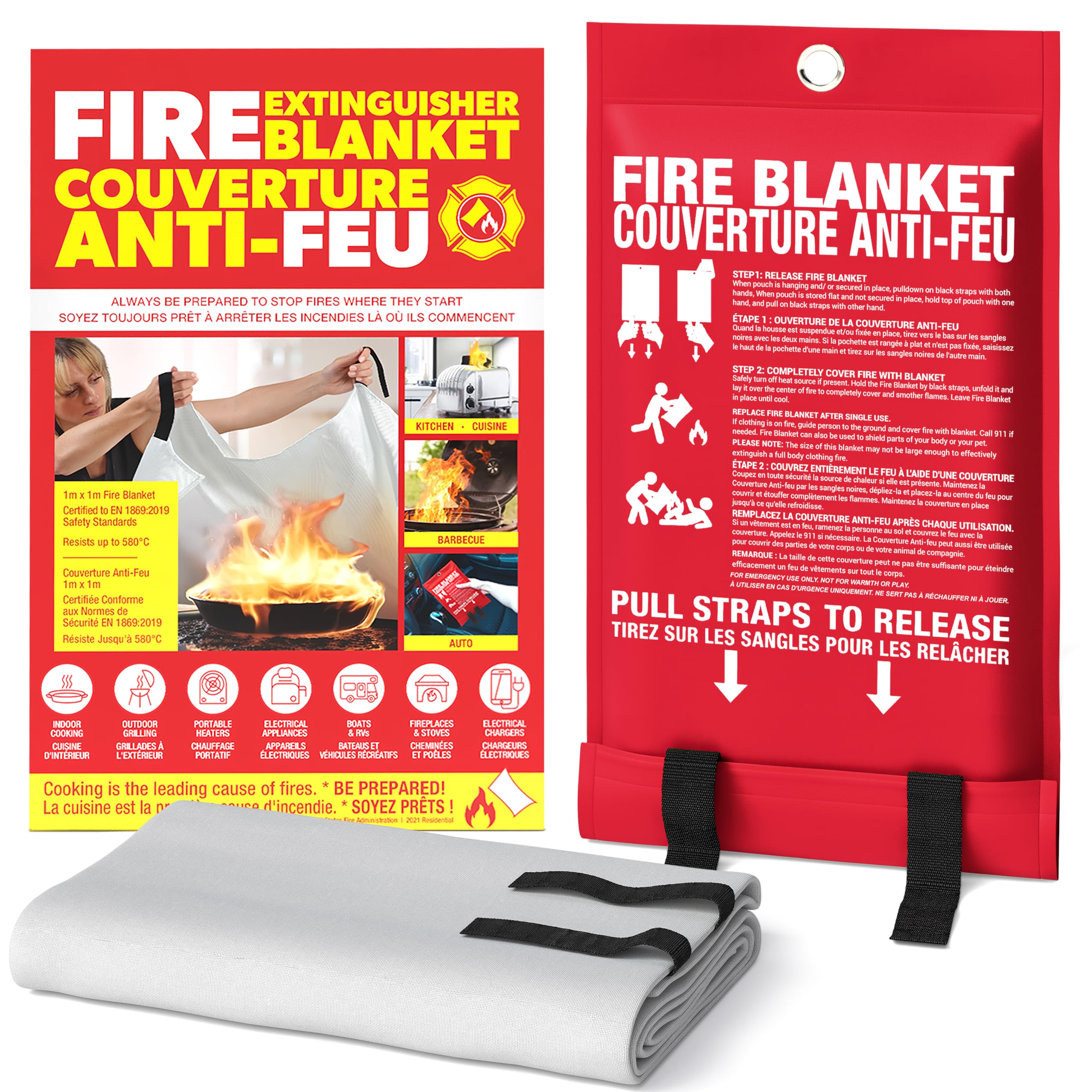 Emergency Fire Blanket, 1m x 1m UM9 Fiberglass, Rated to 580°C, 1-Pack | Klear C