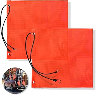 Anley 18x18 Inch Orange Warning Sign Safety Flags for Truck, Trailer, Car & Oversize Load Vehicle - Grommets and Bungee Cords - Vinyl Coated Nylon, Mesh Construction & Bright Color (Pack of 2)