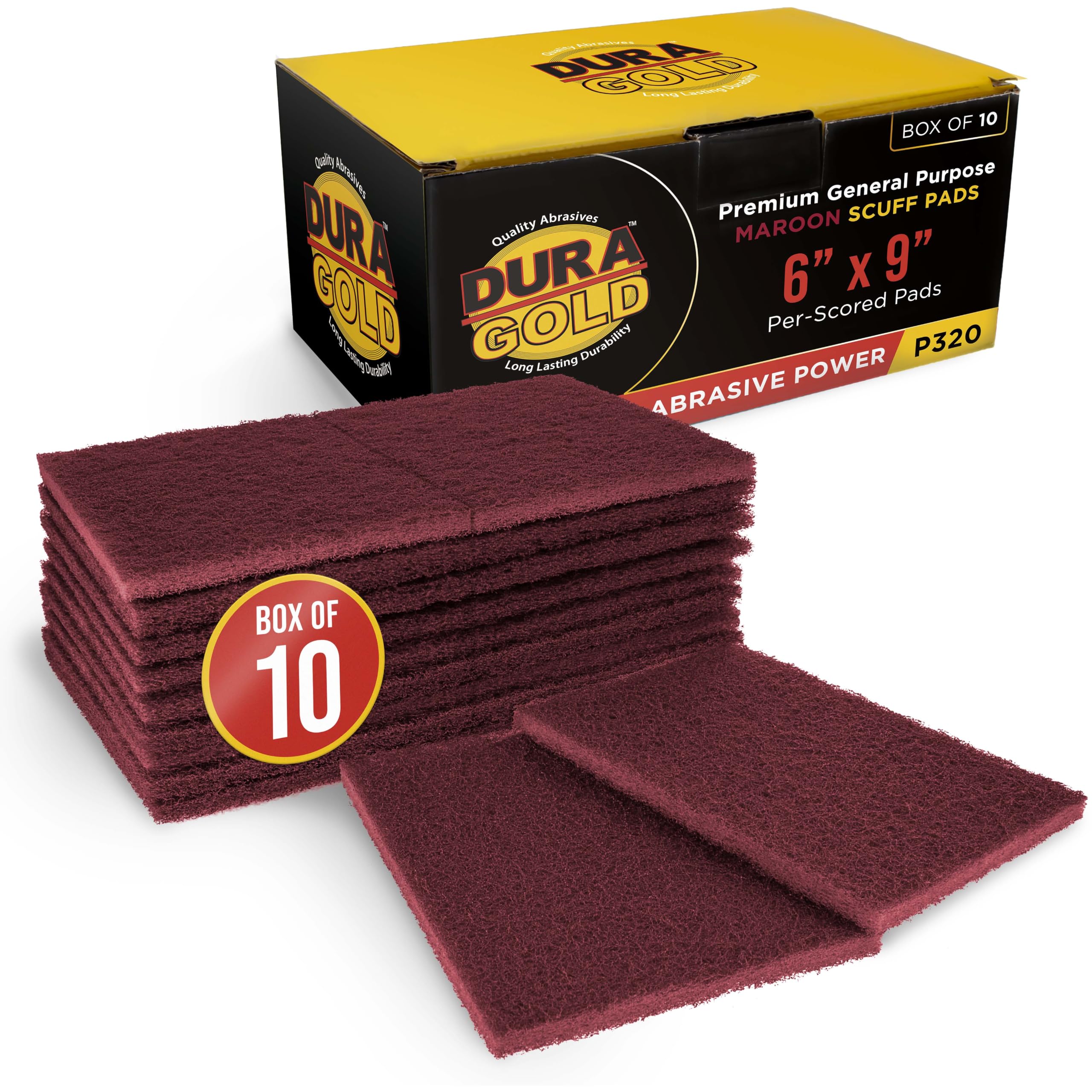 Dura-Gold 6" x 9" Maroon General Purpose Scuff Pads, Box of 10 - Scuffing | Scou