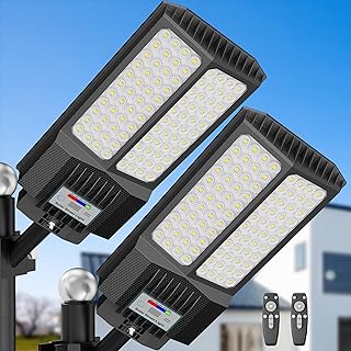 XCQMHF Solar Lights Outdoor Waterproof - 9000W Dusk to Dawn Solar Street Lights with Remote, Motion Sensor, 3 Modes for Yard, Driveway, Garage, Garden, Barn (2Pack)