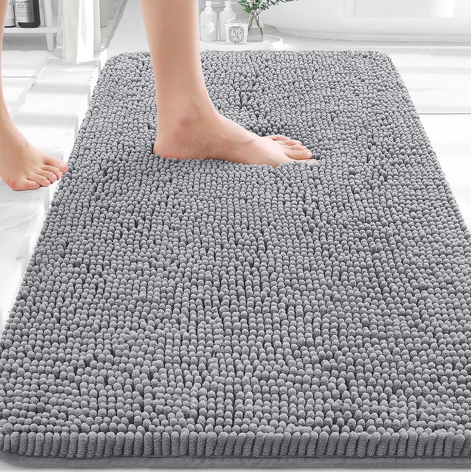 OLANLY Bathroom Rugs 30x20, Extra Soft Absorbent Chenille Bath Rugs | Grey, Quic