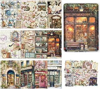 Koazava 62 Pcs Vintage Bookstore Inserts and Stickers for Kindle Clear Case, Cozy Bookish Back Skin Decal Card, Cute Paperwhite Decor Accessories Kit for Book Lovers E-Readers Gifts, 4.9 x 6.8 in