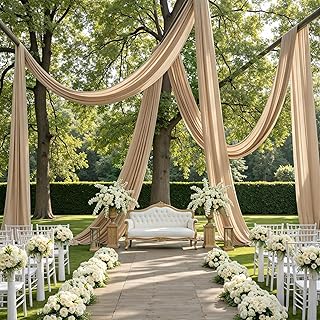 2 Panels 5ft(W) x 20ft(L) Soft Tan Ceiling Drapes for Wedding Parties