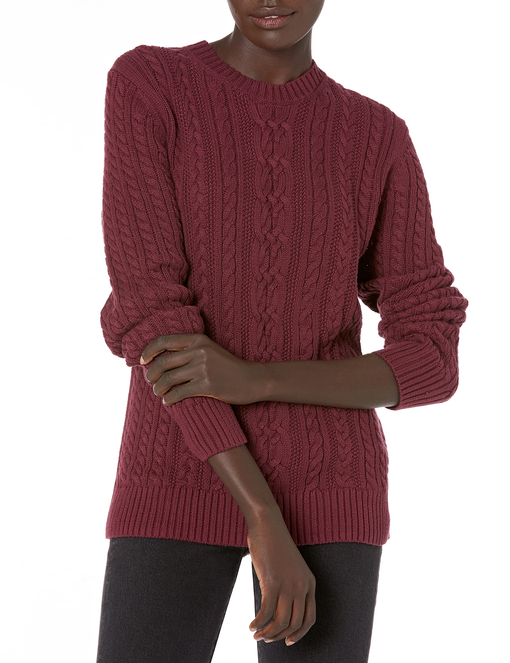 Amazon Essentials Women's Soft Crew Neck Long Sleeve Fisherman Style Cable Knit 