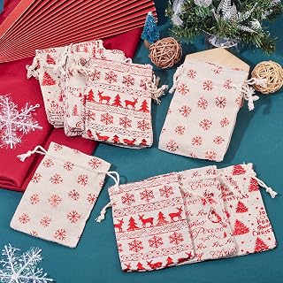 20Pcs Christmas Drawstring Bags Xmas Presents Packaging Pouches Drawstring Gift Candy Bags for Xmas Presents Holiday Party Favor Candy Wrapping, 14x10x0.5cm