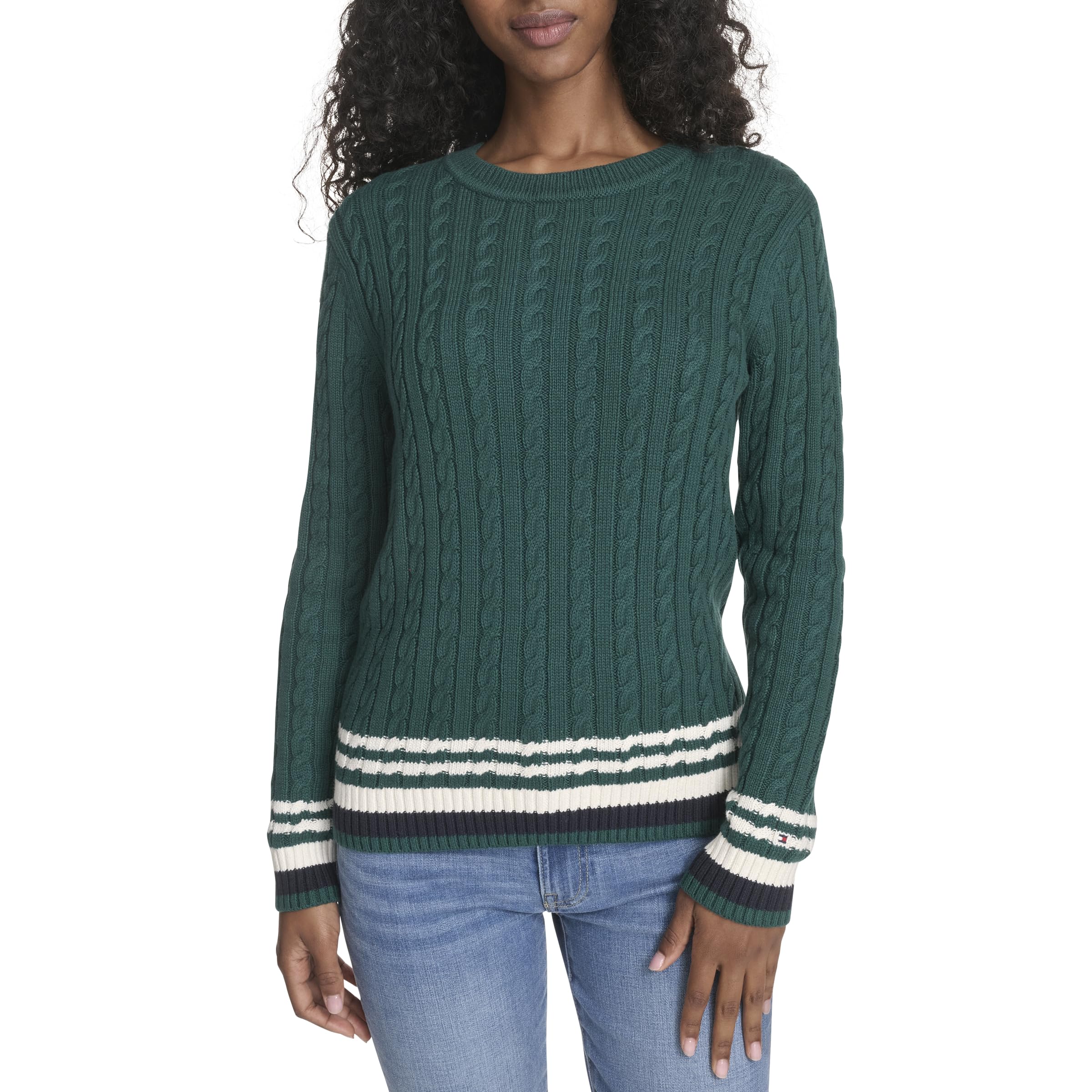 Tommy Hilfiger Women's Cotton Crewneck Cable Sweater