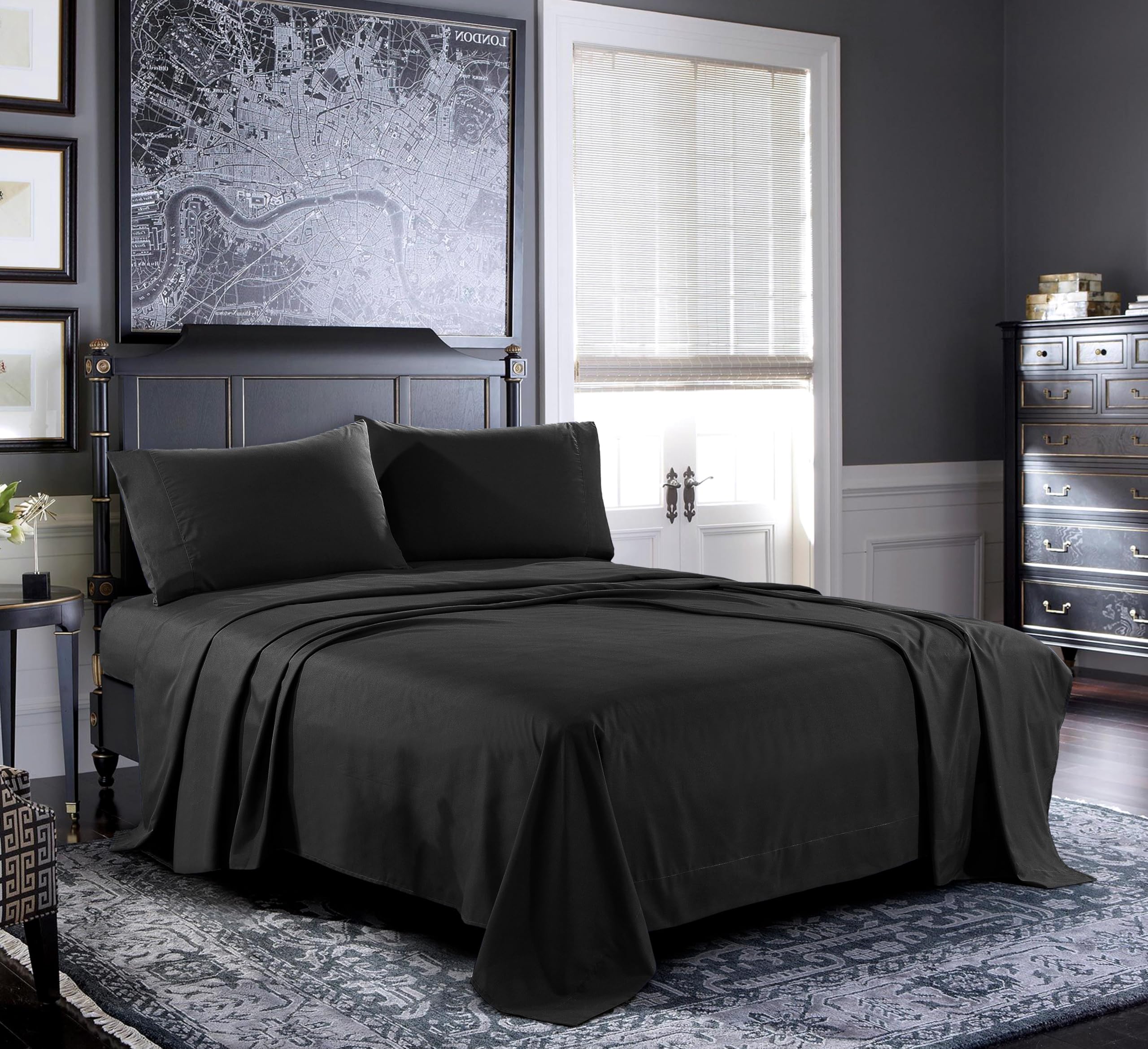 Bed Sheets - Full Sheet Set [6-Piece, Black] - Hotel Luxury 1800 Brushed Microfi