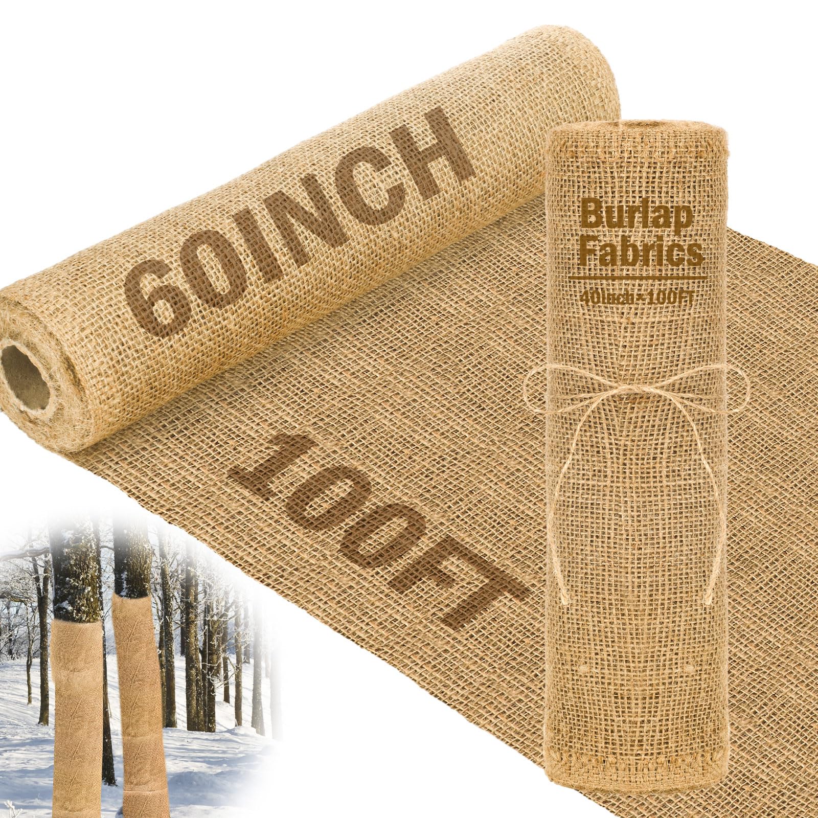 Buryeah 1 Pack 60 Inch X 100 ft Burlap Fabrics Roll Natural Jute Garden | Multip