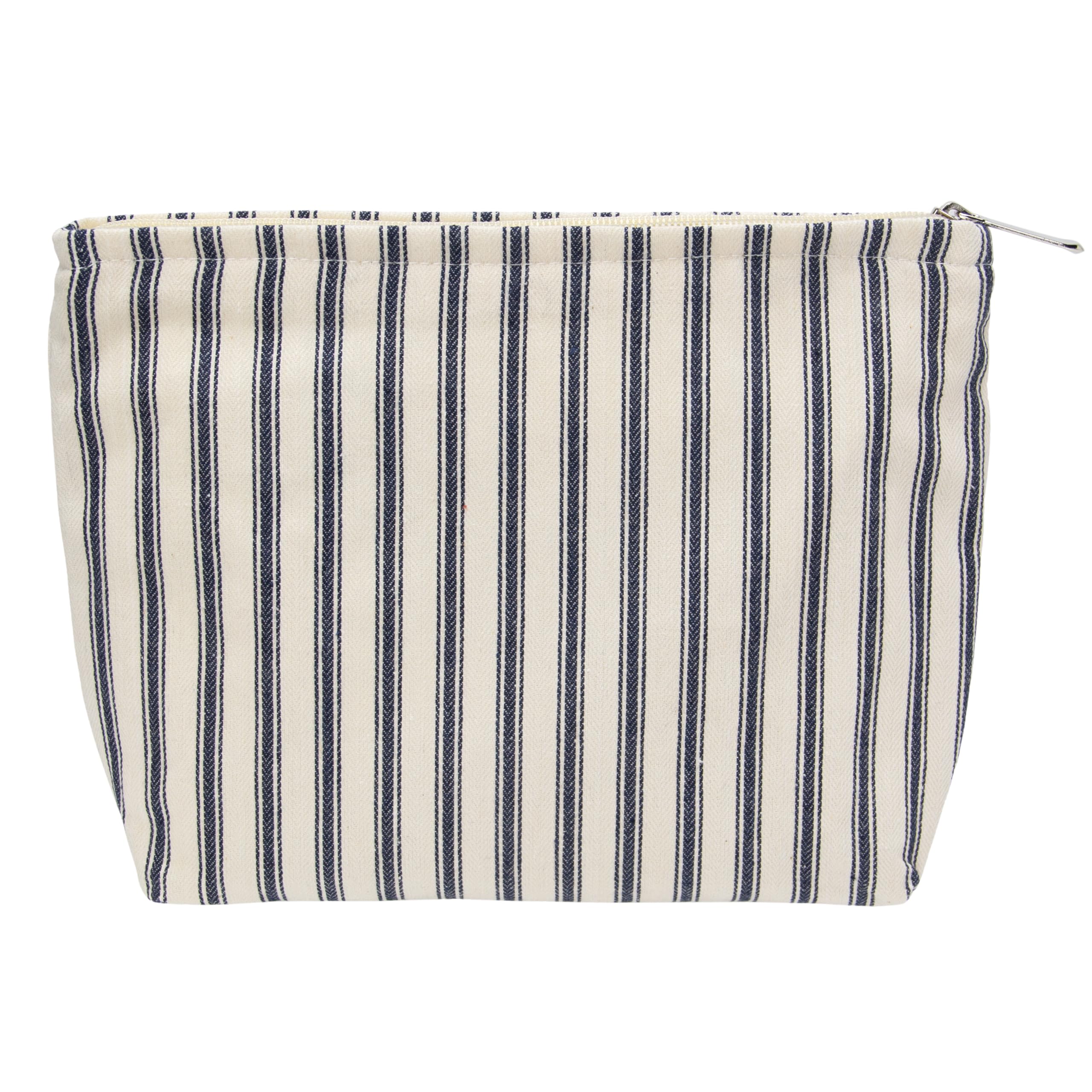 Flat Makeup Bag for Women,Zipper Cosmetic Pouch,Vintage Stripe Navy Blue | Canva