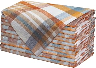 COTTON CRAFT Harvest Plaid Cloth Napkin - 12 Pack 100% Cotton Dinner Napkin | Multicolor 17x17 inch Soft Reusable Napkin - Everyday Fall Halloween Thanksgiving Xmas Holiday Party Table Napkin Gift