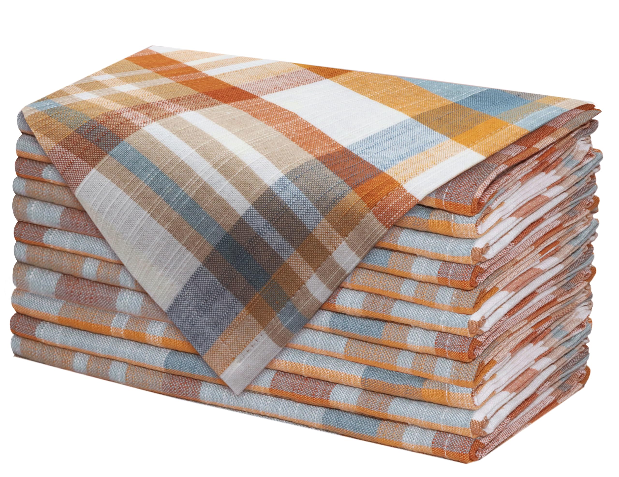 COTTON CRAFT Harvest Plaid Cloth Napkin - 12 Pack 100% Cotton Dinner Napkin | Mu