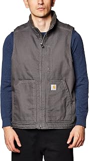 Carhartt Men's Washed Heavy Canvas Stand Collar Jacket with Sherpa Lining Loose Fit Outerwear for Work (1 Pack)
