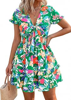 PRETTYGARDEN Summer Floral Dress for Women 2025 Casual Boho Short Sleeve Maxi Dresses V Neck Tiered Flowy Beach Sundress