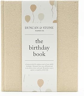 Duncan &amp; Stone Paper Co. Hardcover Birthday Book &amp; Baby Memory Album, 72 Pages | Record baby's first-year milestones, photos &amp; ultrasounds; a boy or girl keepsake scrapbook and new mom gift