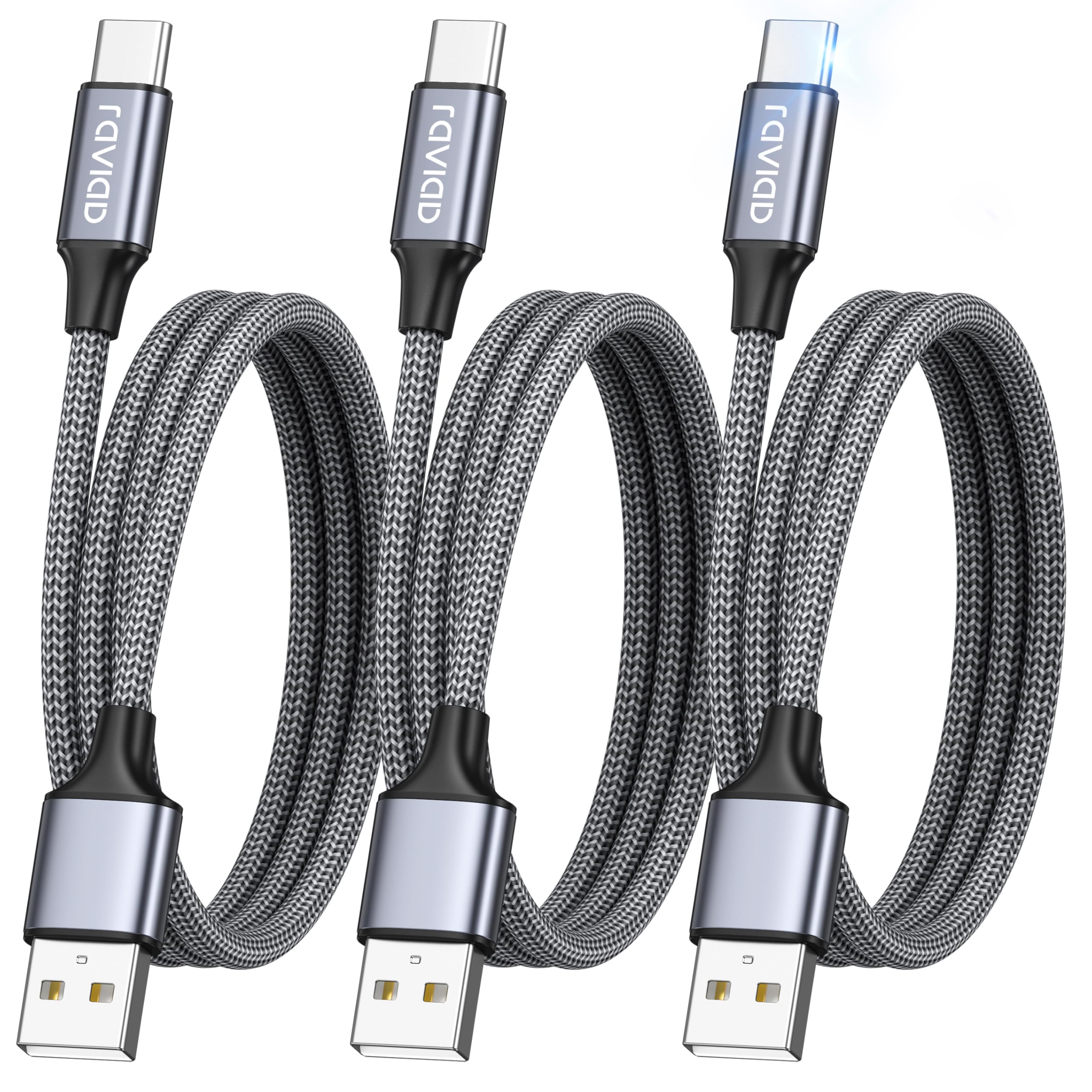 RAVIAD USB C Charger Cable 2M 3Pack, USB to USB C Cable 3A Fast Charging