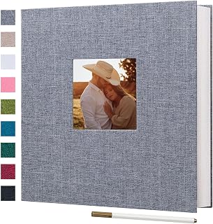 Finksy Large Photo Album Self Adhesive for 3x5 4x6 5x7 8x10 Pictures Linen Scrapbook Album DIY 40 Blank Pages with A Metallic Pen